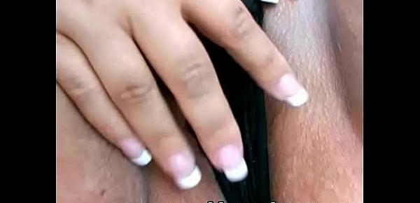  Chunky slut with extra large boobs fondles them then fingers her pussy solo